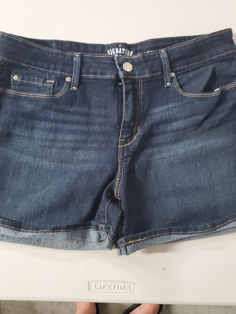 Signature Levi Dark Indigo Denim Shorts with Contrast Stitching